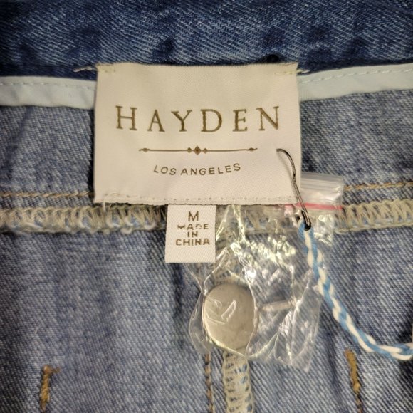 Hayden Denim Jean Skirt NEW Paperbag Ruffle Waist Sz M Distressed Pockets Light - Picture 5 of 12